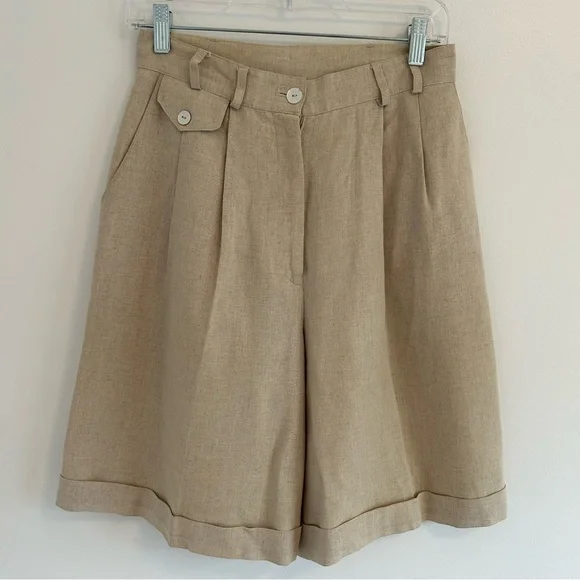 (SOLD) VINTAGE Linen Blend High-rise Bermuda Shorts Size 4 - Picture 1 of 14